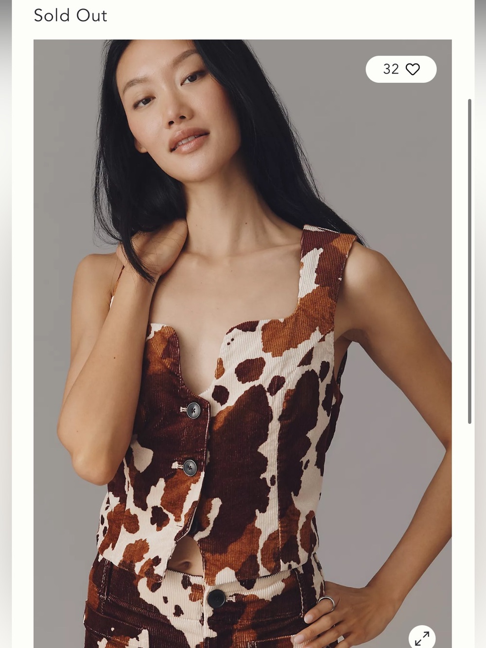 ANTHROPOLOGIE Maeve Cow Print Button Front Vest Cream Brown Size Medium NWOT